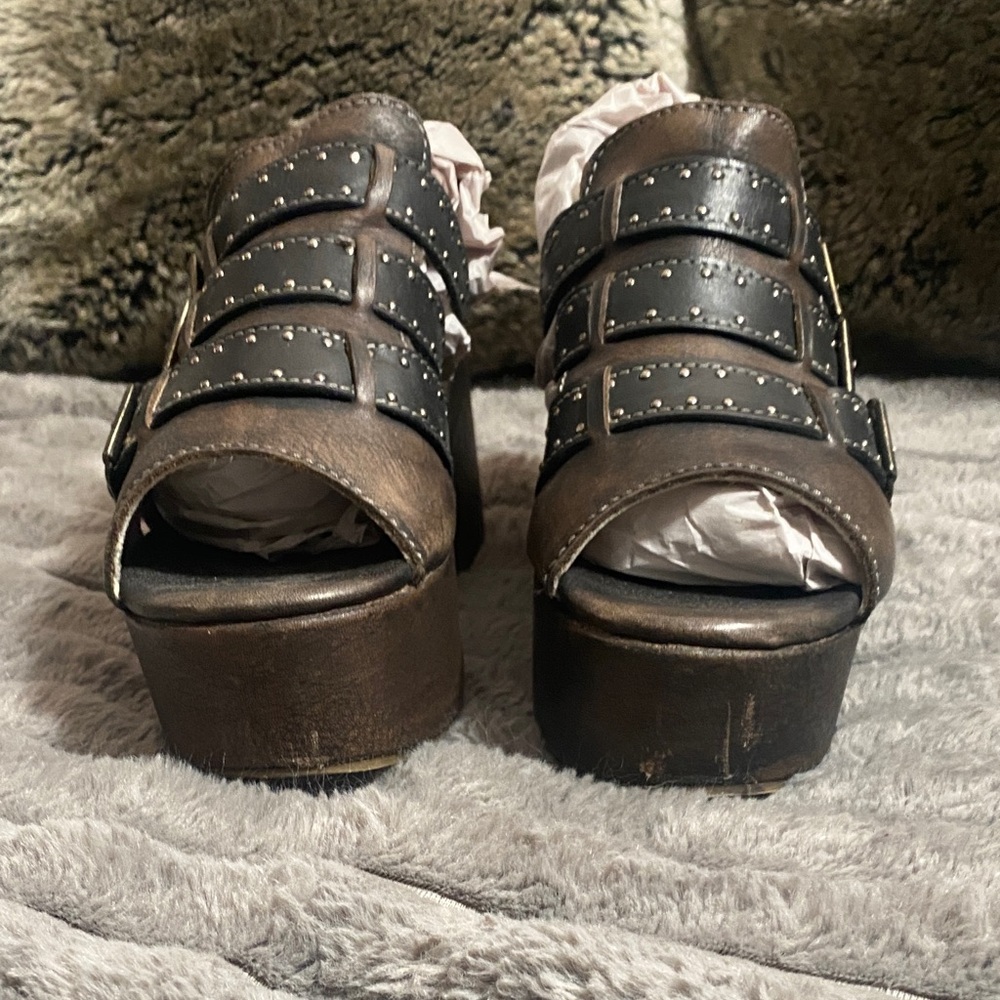 Freebird Brown and Black Studded Mules